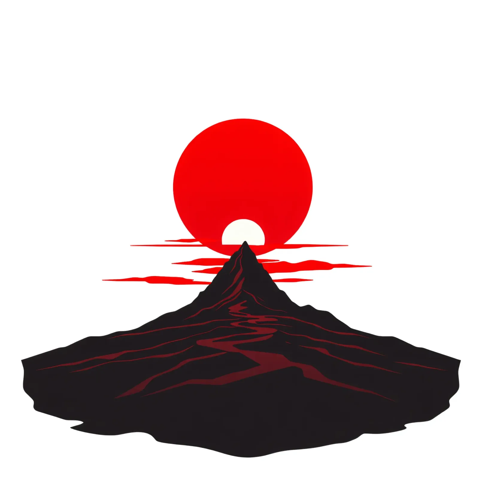 Tramonto su un drammatico paesaggio montano con un sole rosso e deciso pellicola backlit da DesignDoodle