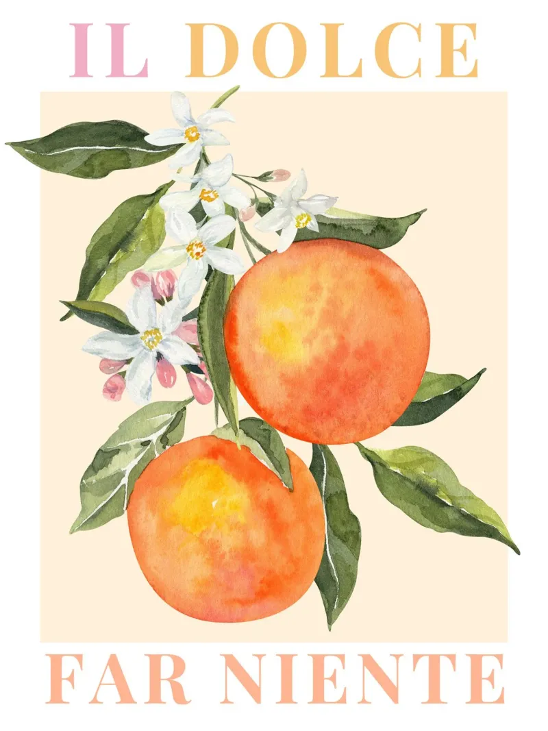 Orange Print, Italian Wall Art, Il Dolce Far Niente Poster hahnemühle by Bella Studio