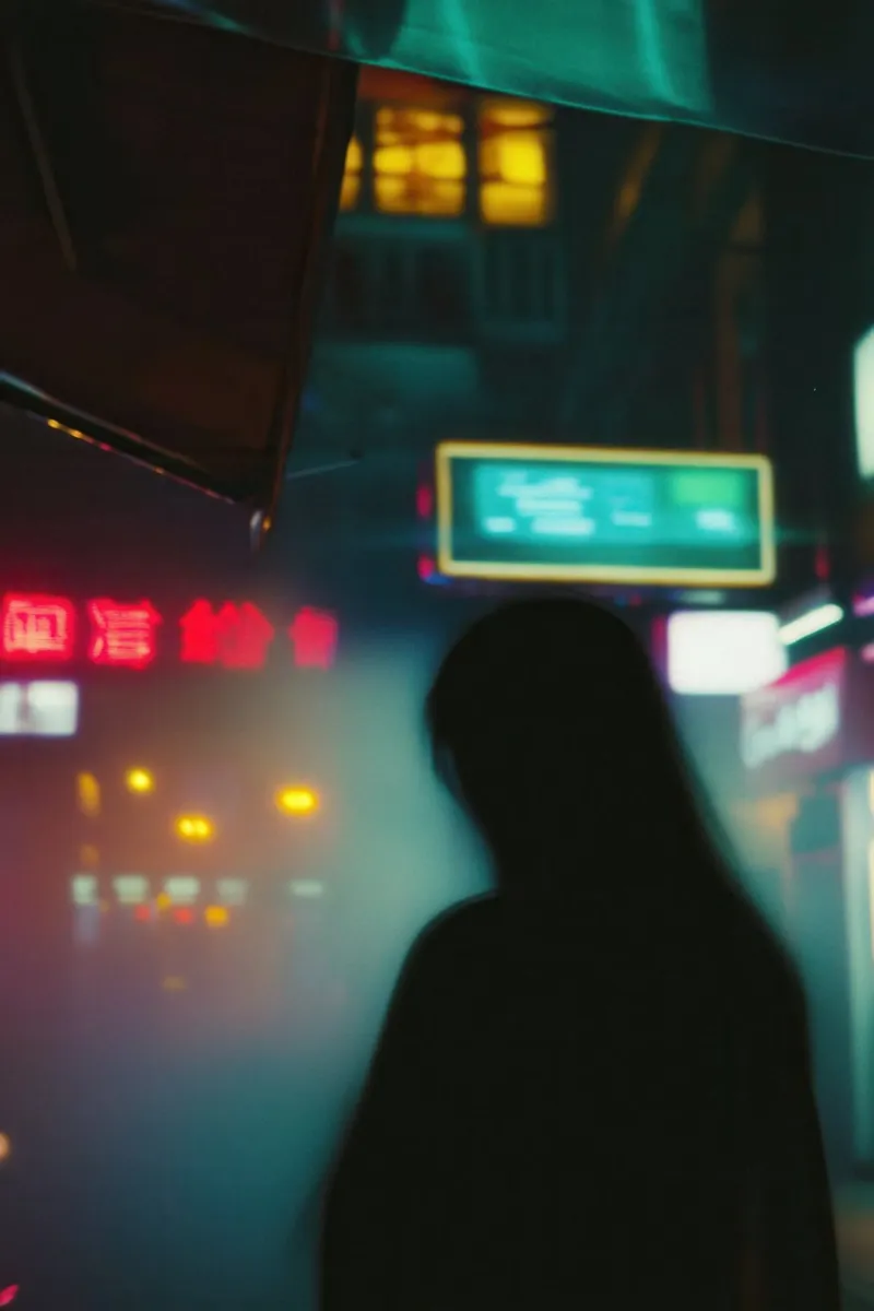 Neon e solitudine: un viaggio nella città di notte pellicola backlit da Le Flou