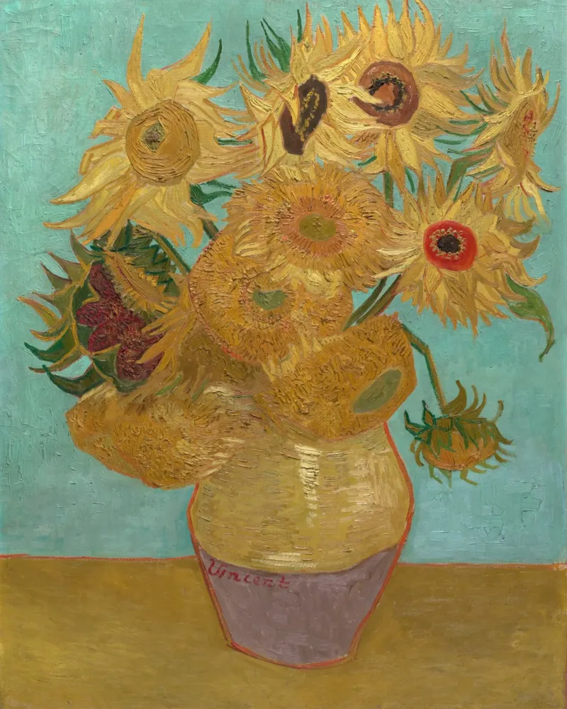 Vincent Van Gogh - Vaso con dodici girasoli poster con telaio in plastica da Timeless Artworks