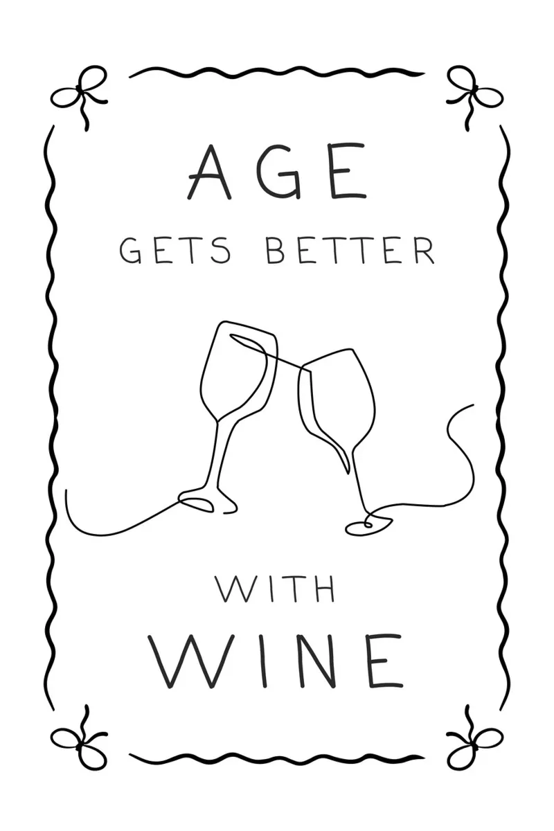 L'età migliora con il vino poster con telaio in alluminio da Wordswordswords