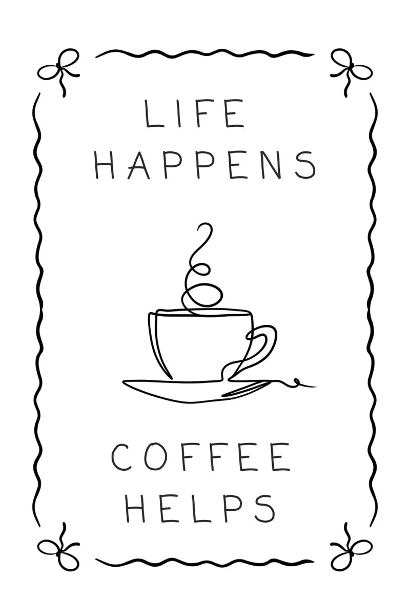 Das Leben passiert, Kaffee hilft Poster mit Holzrahmen von Wordswordswords