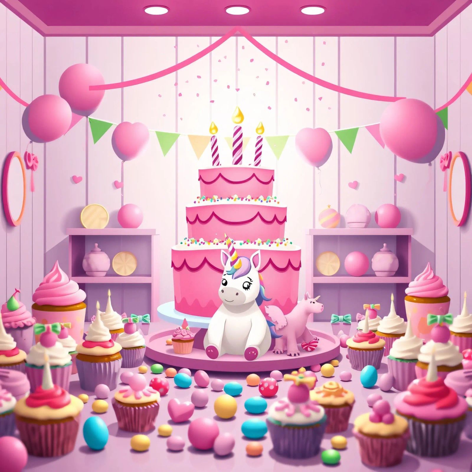 Unicorn-themed birthday party with pink decorations poster by DesignDoodle
