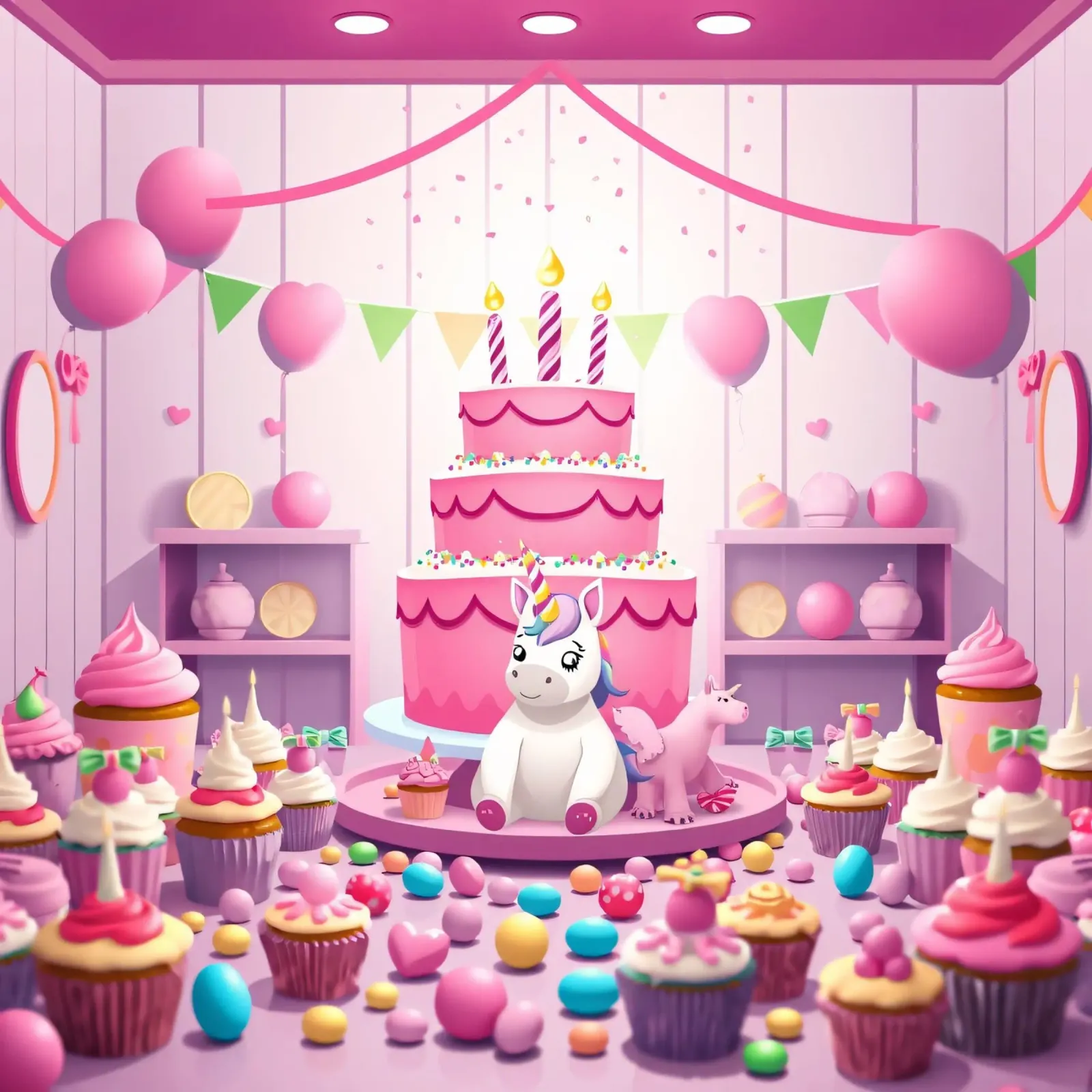 Fiesta de cumpleaños temática de unicornios con decoración rosa lienzo con Marco flotante de DesignDoodle