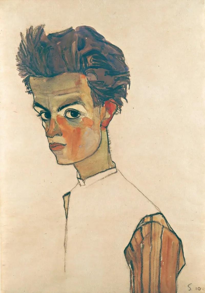 Egon Schiele - Autoritratto con camicia a righe plexiglass da Timeless Artworks