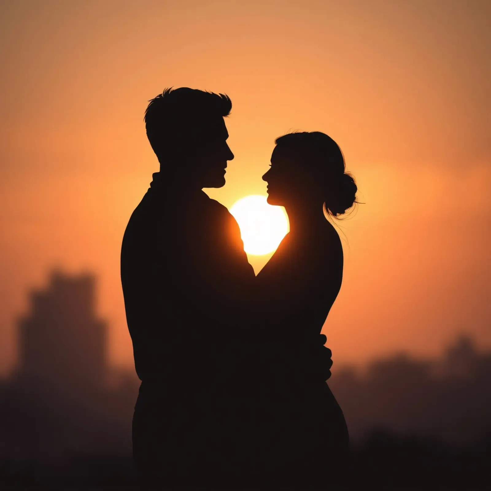 Una coppia si abbraccia durante un tramonto con la sagoma di un pellicola backlit da DesignDoodle