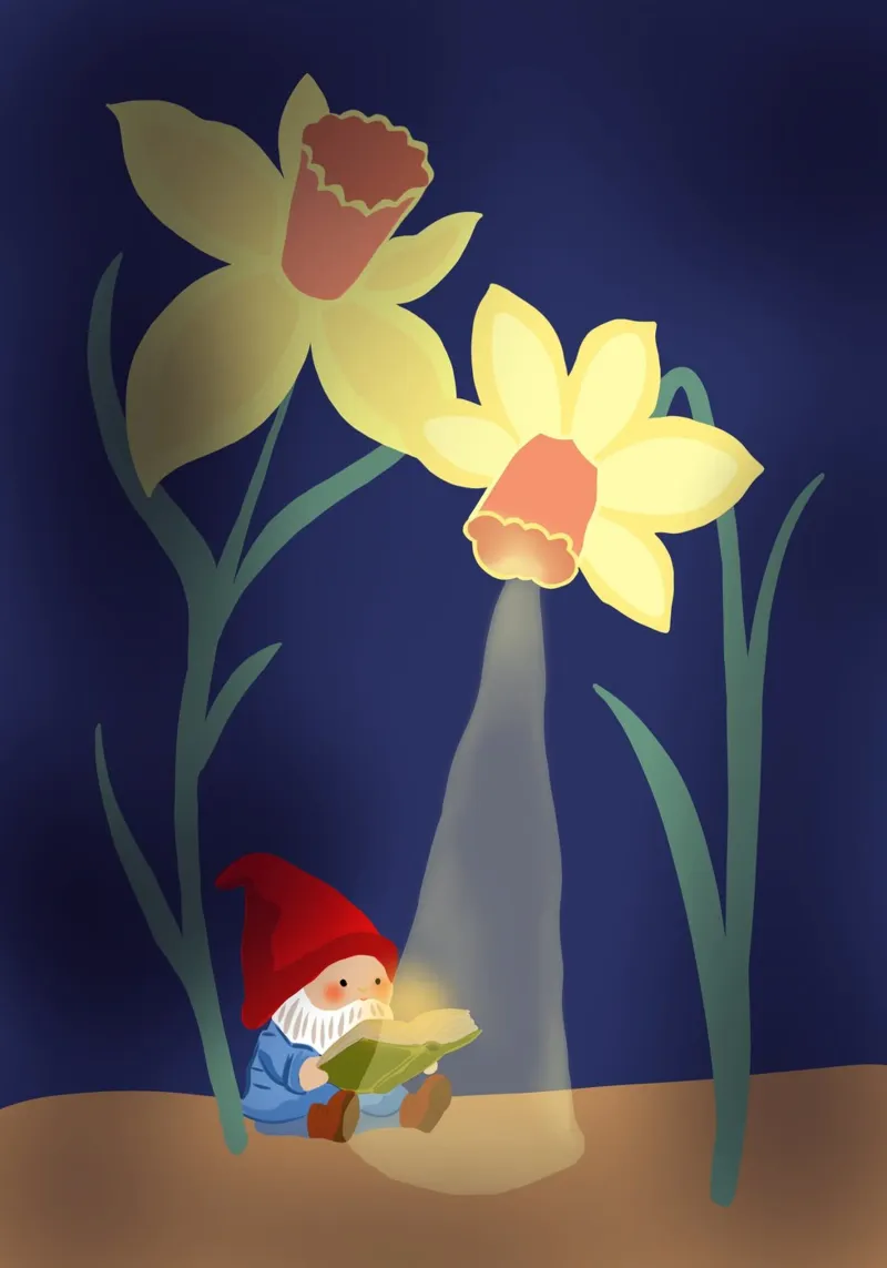 Ostern Illustration Zwerg Osterglocken Blumen poster con telaio in legno da keinkonzept