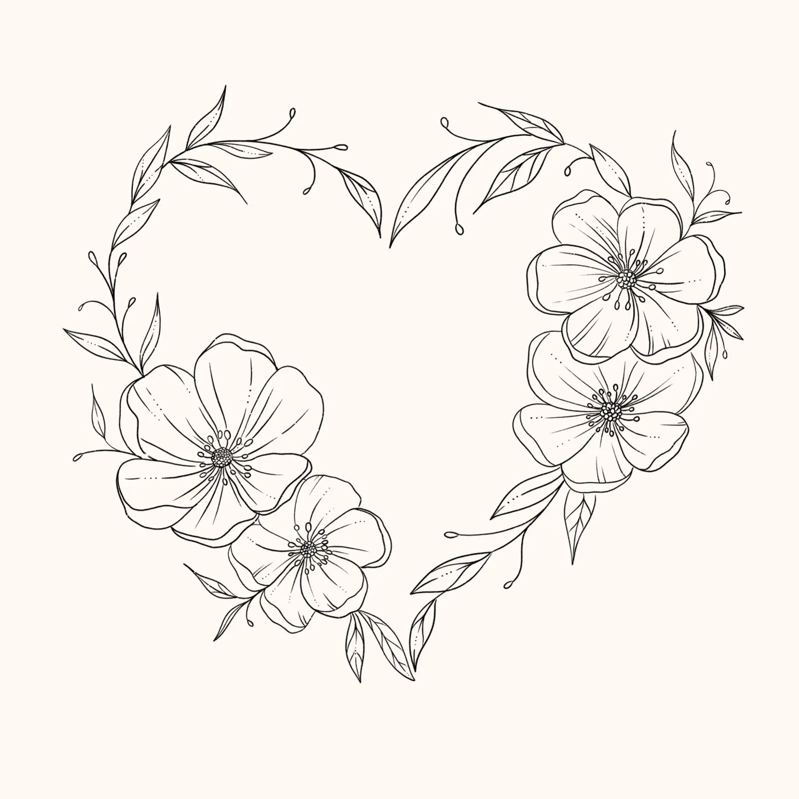 Cuore con fiori e foglie. Romantico pellicola backlit da CalliLetters
