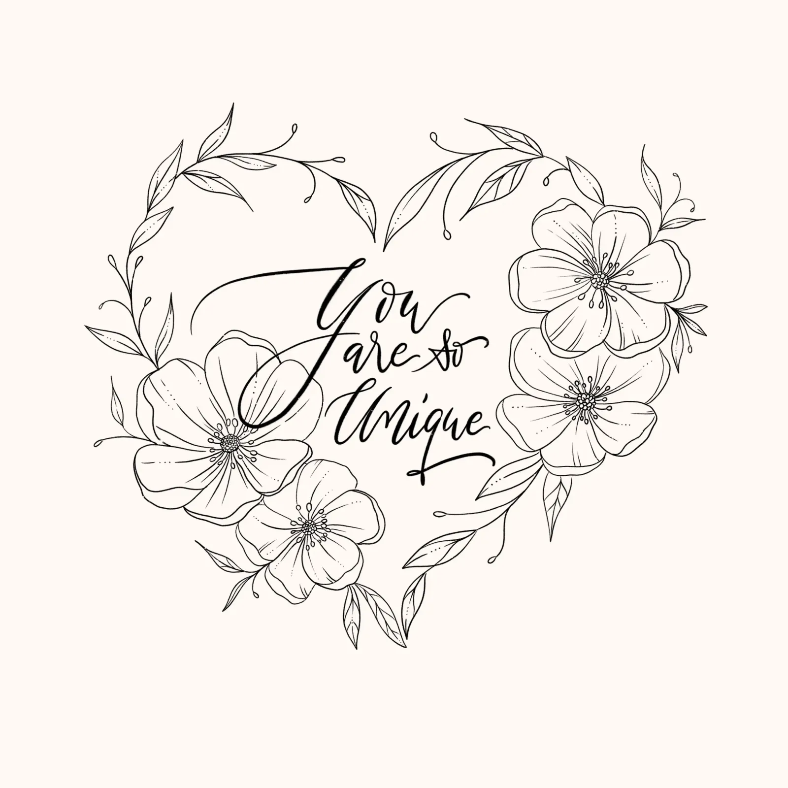 Cuore con fiori e foglie in line art. Dichiarazione d'amore. alluminio dibond da CalliLetters
