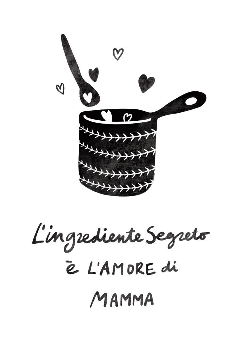Cucina arte citazione italiana l'amore della mamma è il segreto poster da Studio Patruschka