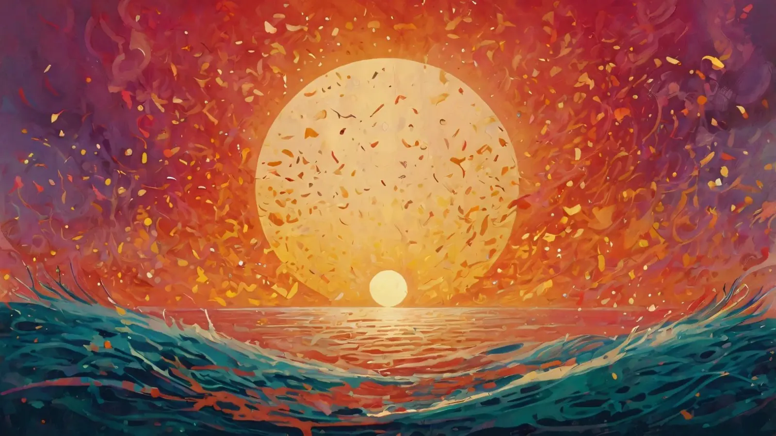 Un tramonto dipinge il cielo di colori sopra un oceano calmo pellicola backlit da DesignDoodle