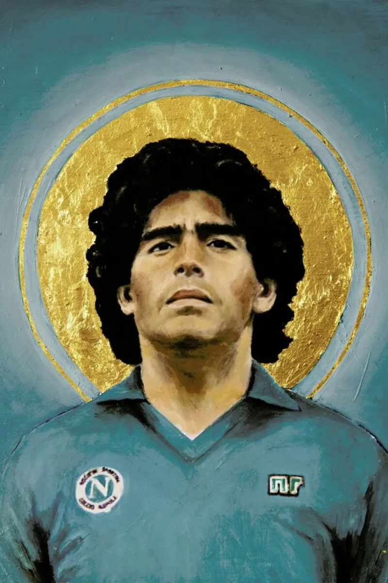 Football Icon - Diego Maradona poster avec cadre en bois de David Diehl
