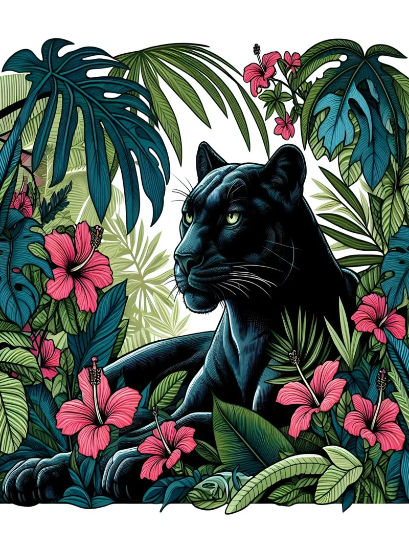 Panther Botanical Jungle Print canvas with Floater frame by ARTOMATIC