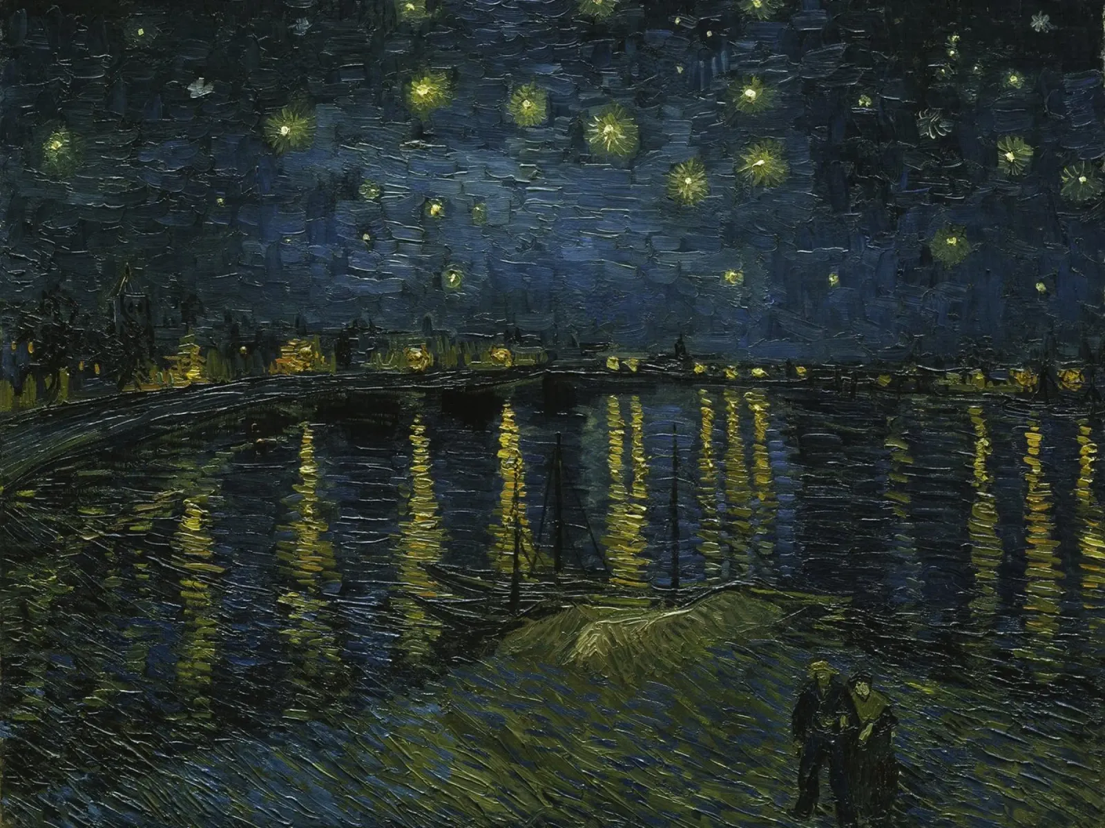 Vincent van Gogh - Notte stellata sul Rodano poster con telaio in legno da Timeless Artworks