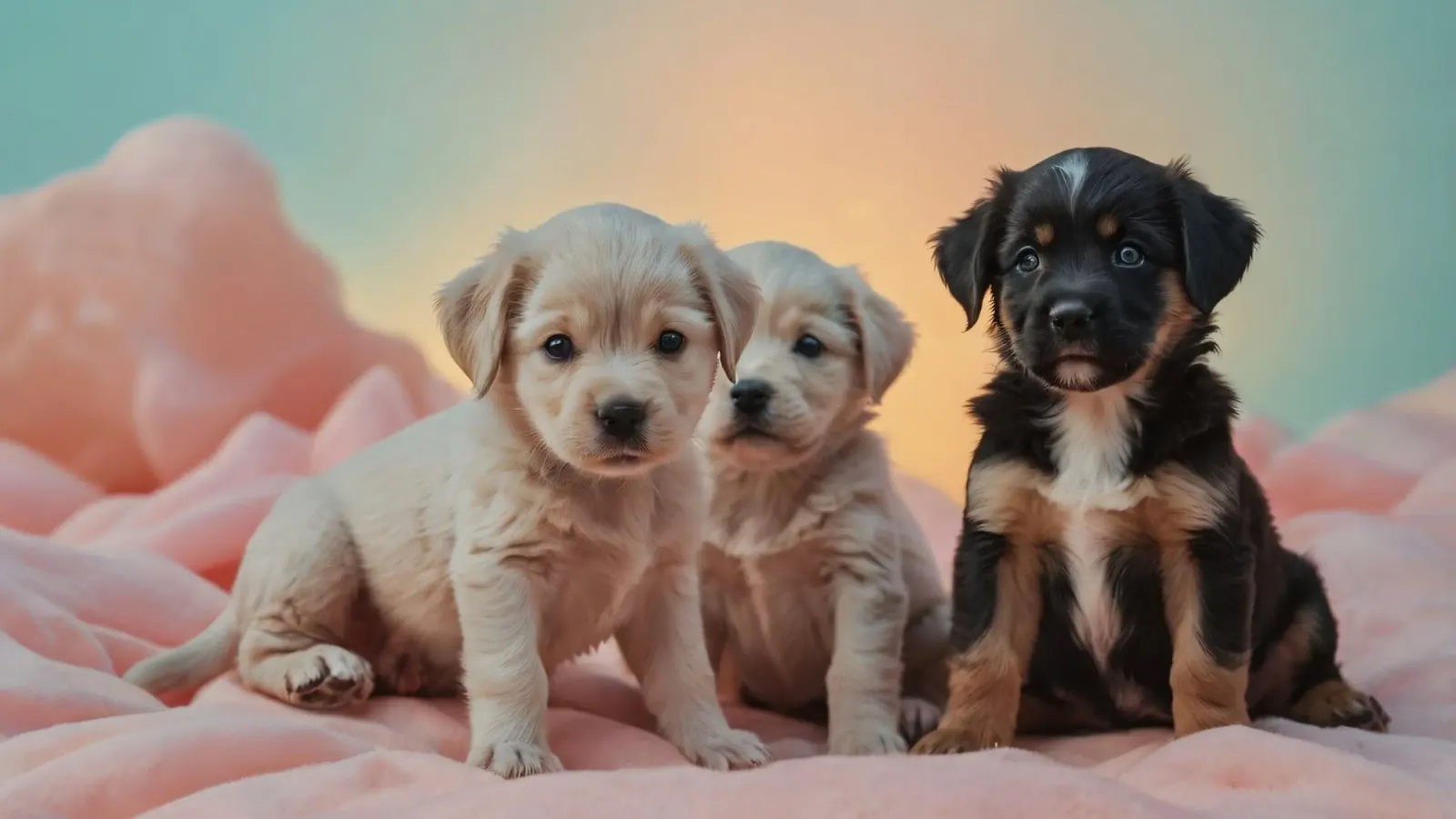 Trois chiots enjoués se reposant sur une couverture douce dans une chambre confortable hahnemühle de DesignDoodle
