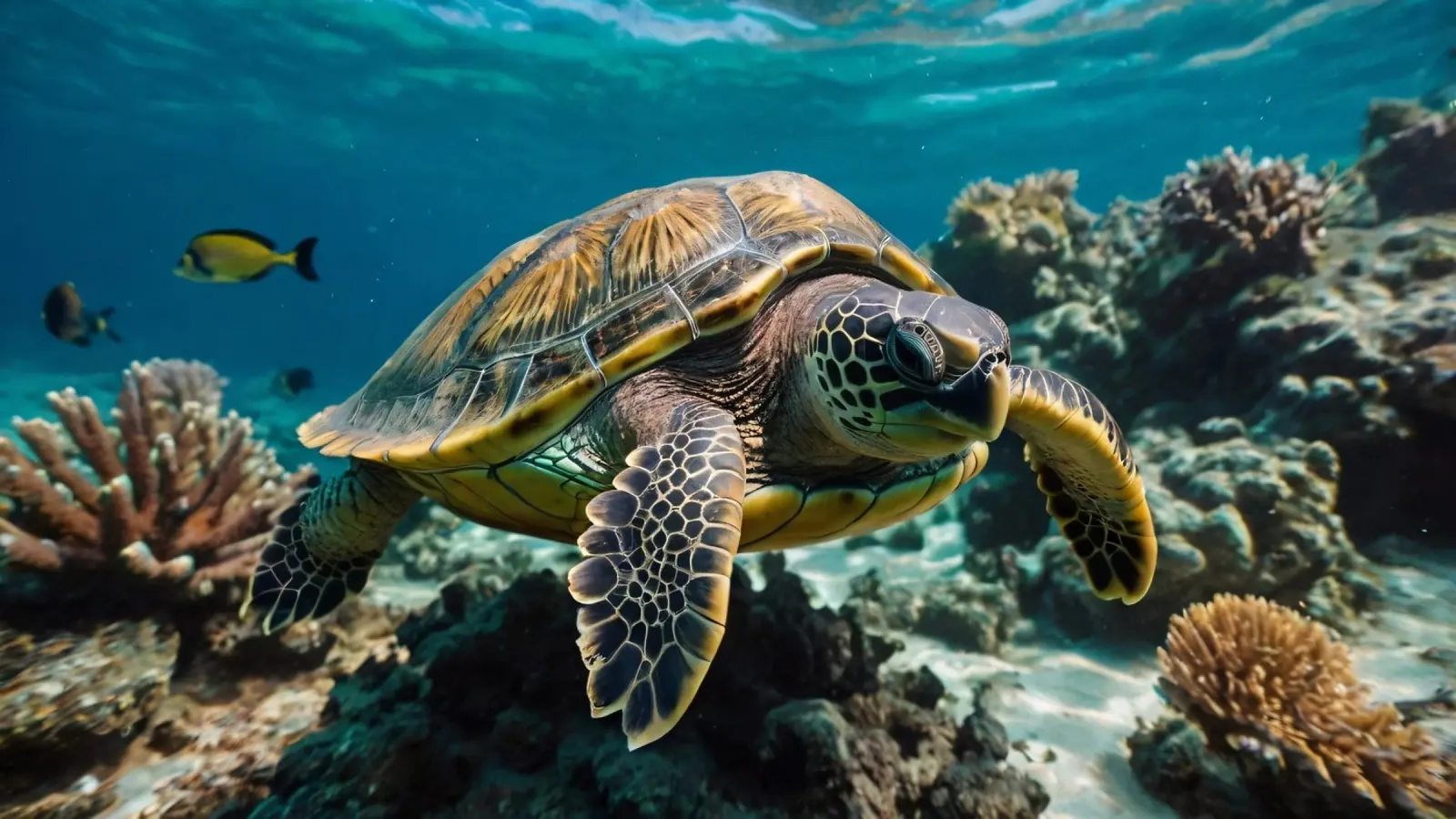 Sea turtle gliding through vibrant coral reef in crystal hahnemühle by DesignDoodle