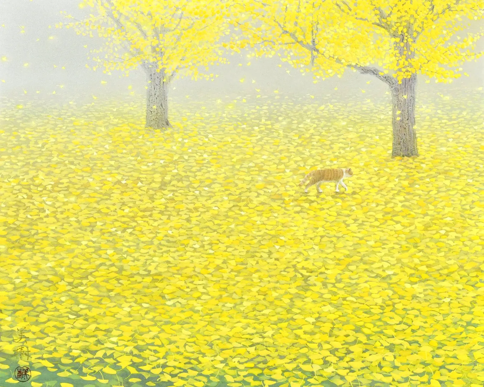 Yellow Gift poster with wooden frame by Noji-Mikiko