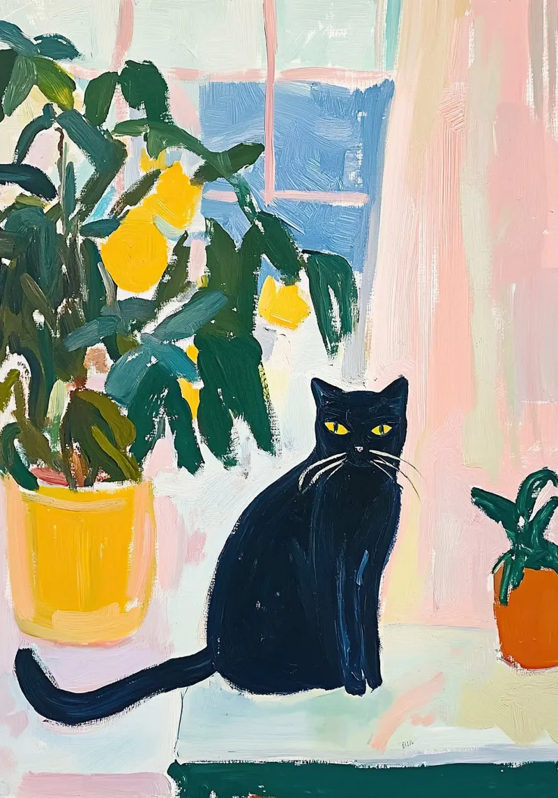Gatto nero Fauvismo ispirato a Matisse carta hahnemühle da Euphoria Theresa