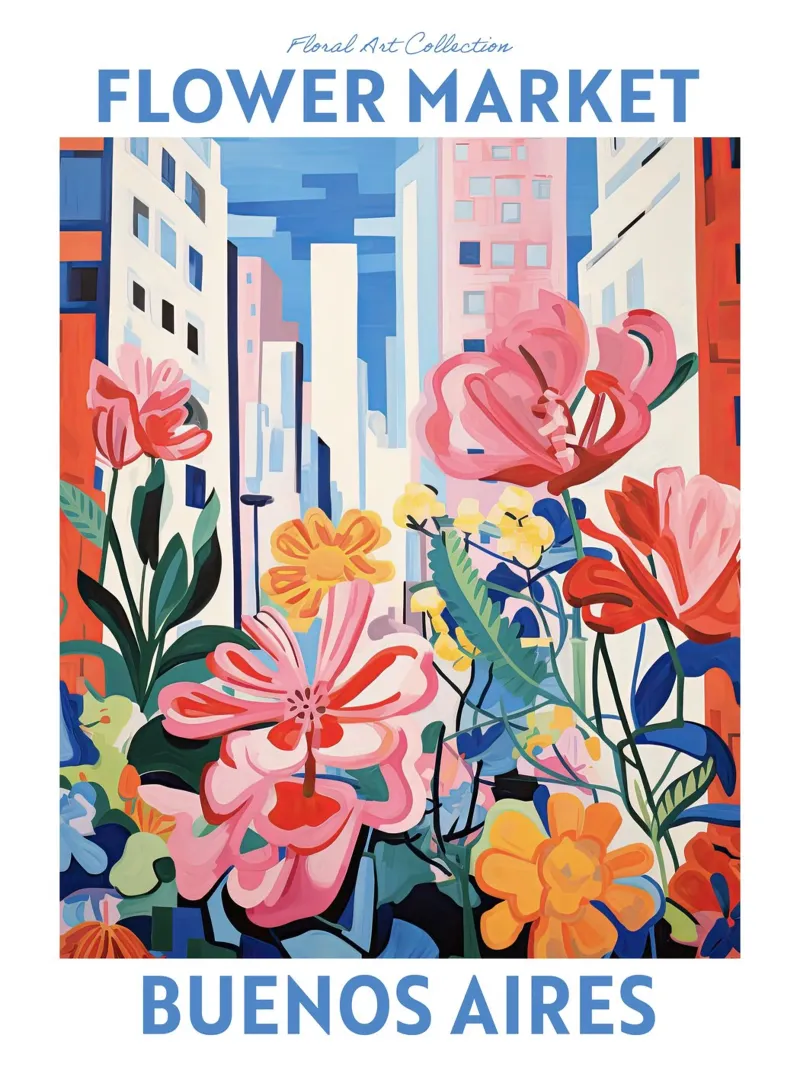 Mercato dei fiori, Buenos Aires, Argentina, Viaggio botanico poster con telaio in alluminio da Peaches Art Prints