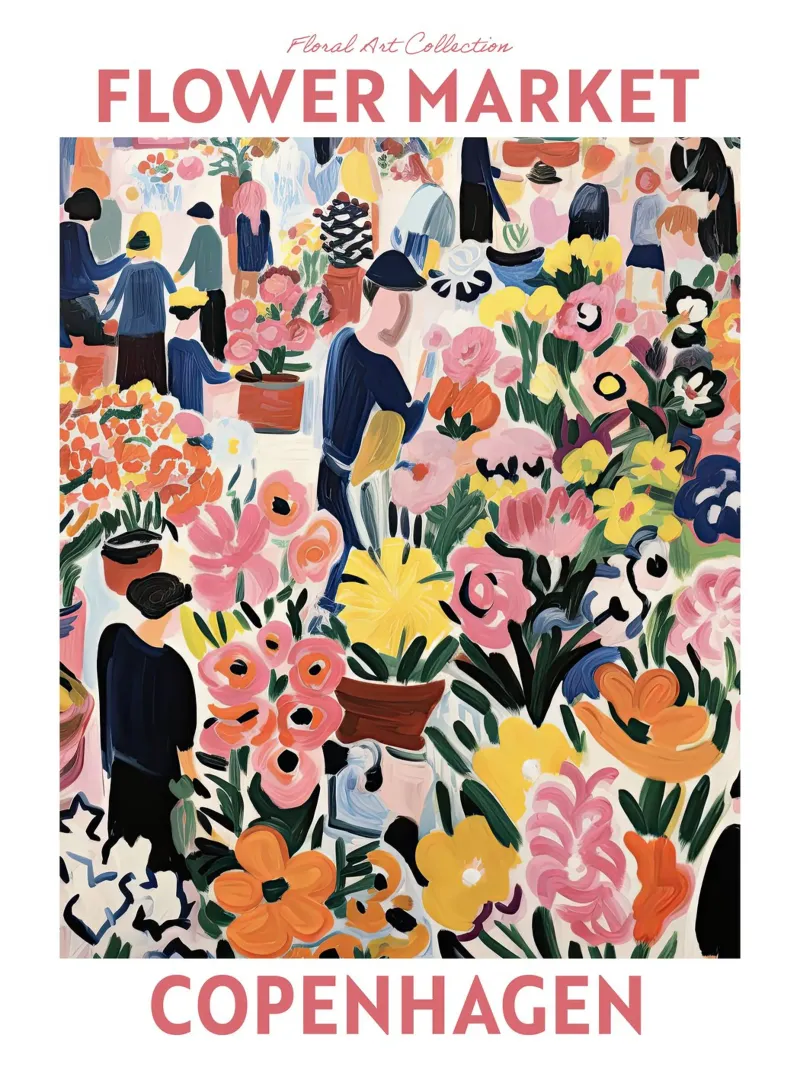 Mercato dei fiori, Copenaghen, Danimarca, Viaggio botanico carta hahnemühle da Peaches Art Prints