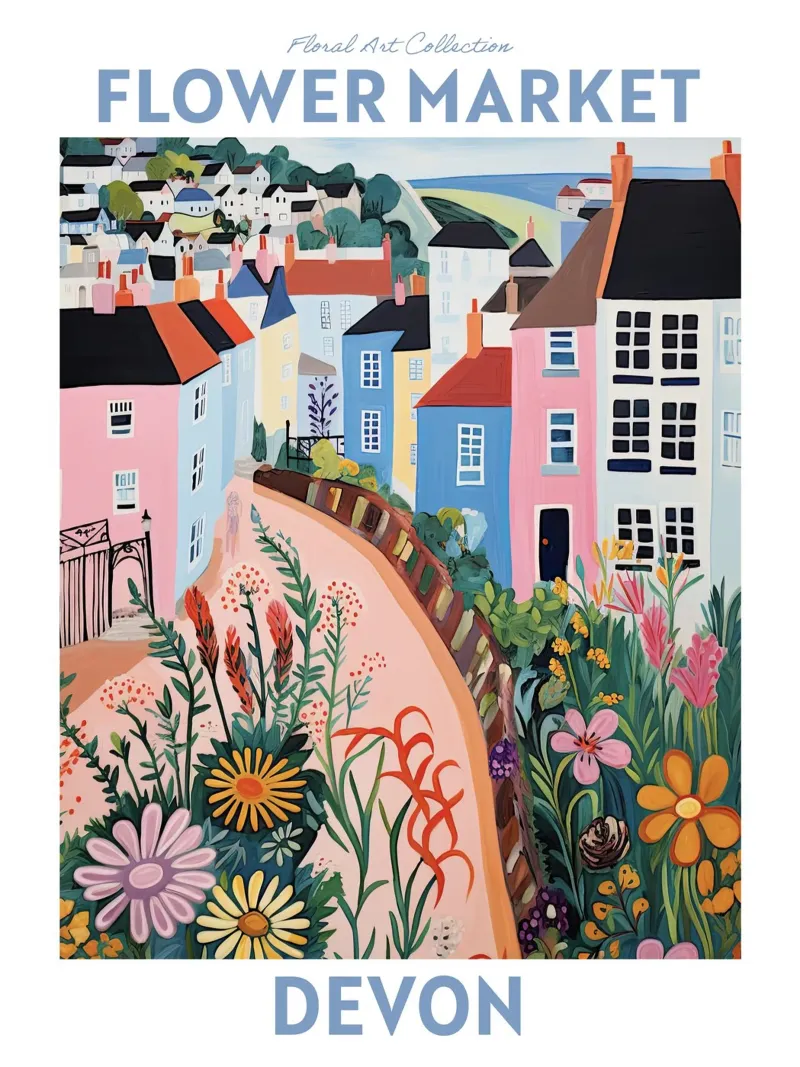 Mercato dei fiori, Devon, Inghilterra - Viaggio Botanico poster da Peaches Art Prints