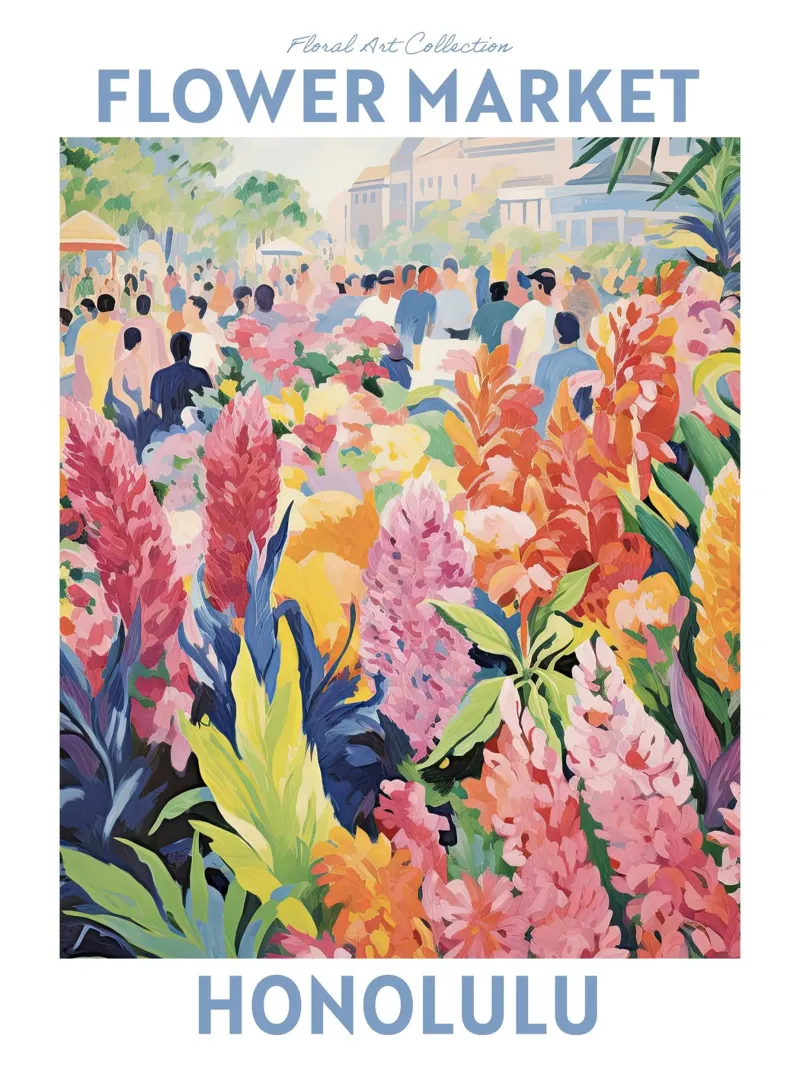Mercato dei fiori, Honolulu, Hawaii - Viaggio Botanico carta hahnemühle da Peaches Art Prints
