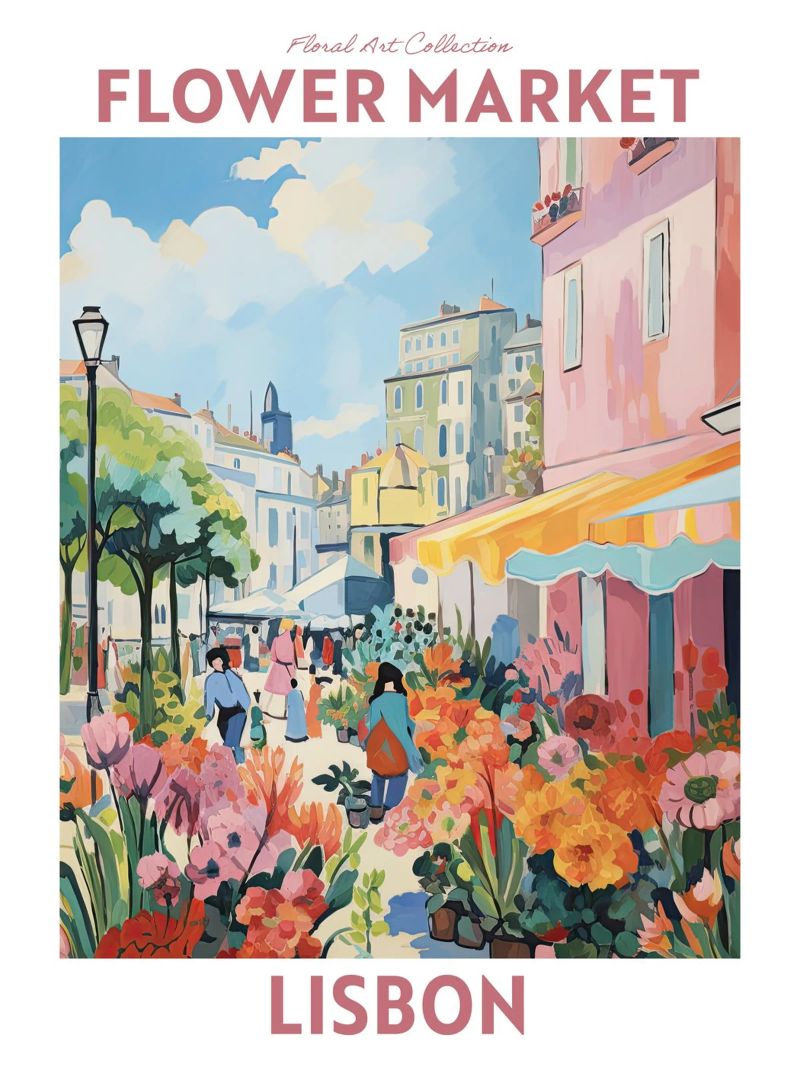 Marché aux fleurs, Lisbonne, Portugal Voyage Botanique poster de Peaches Art Prints