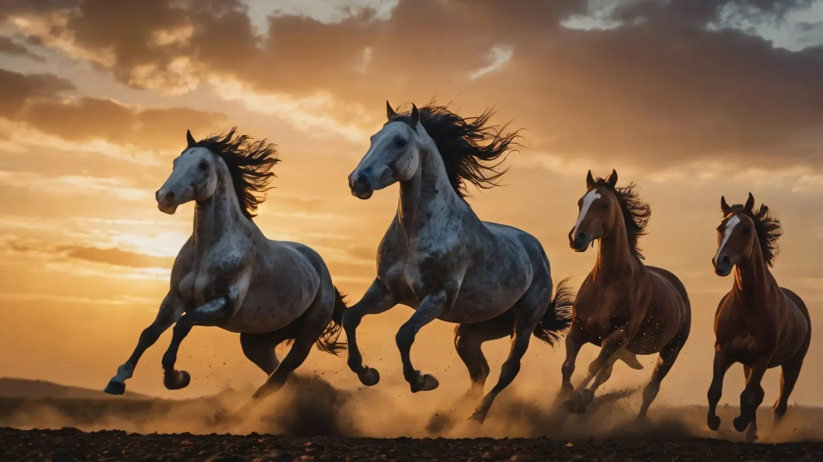 Horses running across an open field at sunset dramatic cloud canvas by DesignDoodle