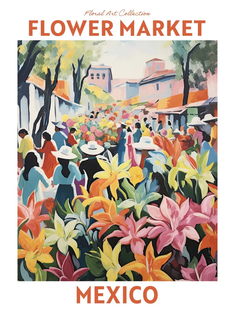 Mercato dei fiori, Messico, Viaggio botanico carta hahnemühle da Peaches Art Prints