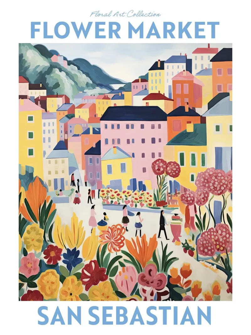 Mercato dei fiori, San Sebastian, Spagna Viaggio Botanico alluminio dibond da Peaches Art Prints