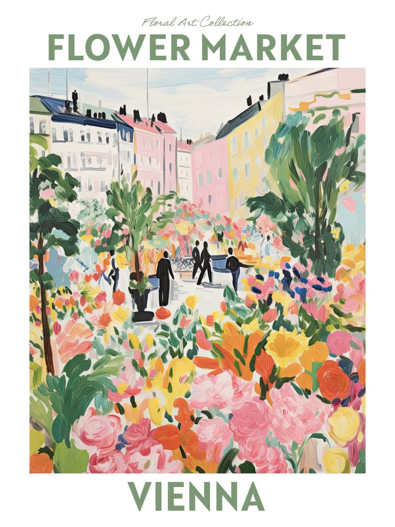 Blumenmarkt, Wien, Österreich, Reisebotanik Poster von Peaches Art Prints