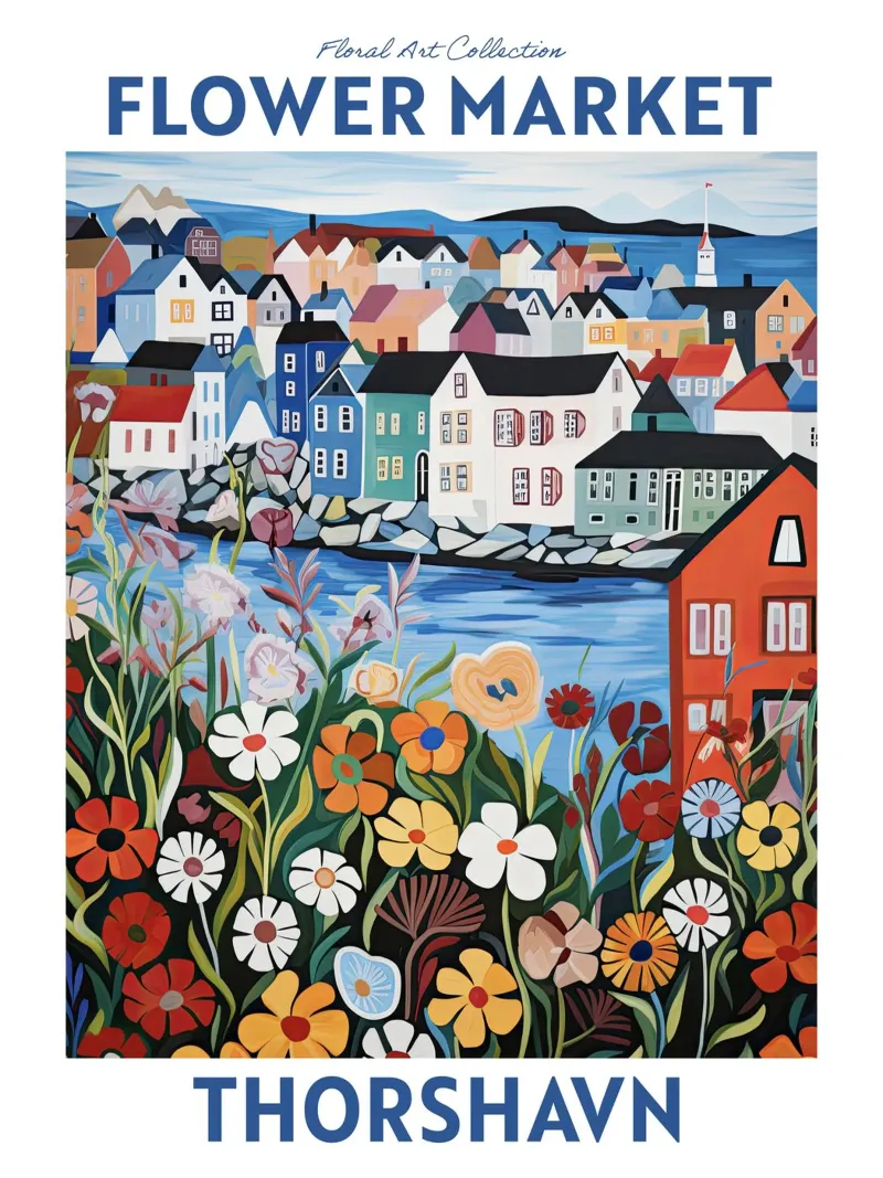 Mercato dei fiori, Tórshavn, Isole Faroe, Viaggio botanico carta hahnemühle da Peaches Art Prints