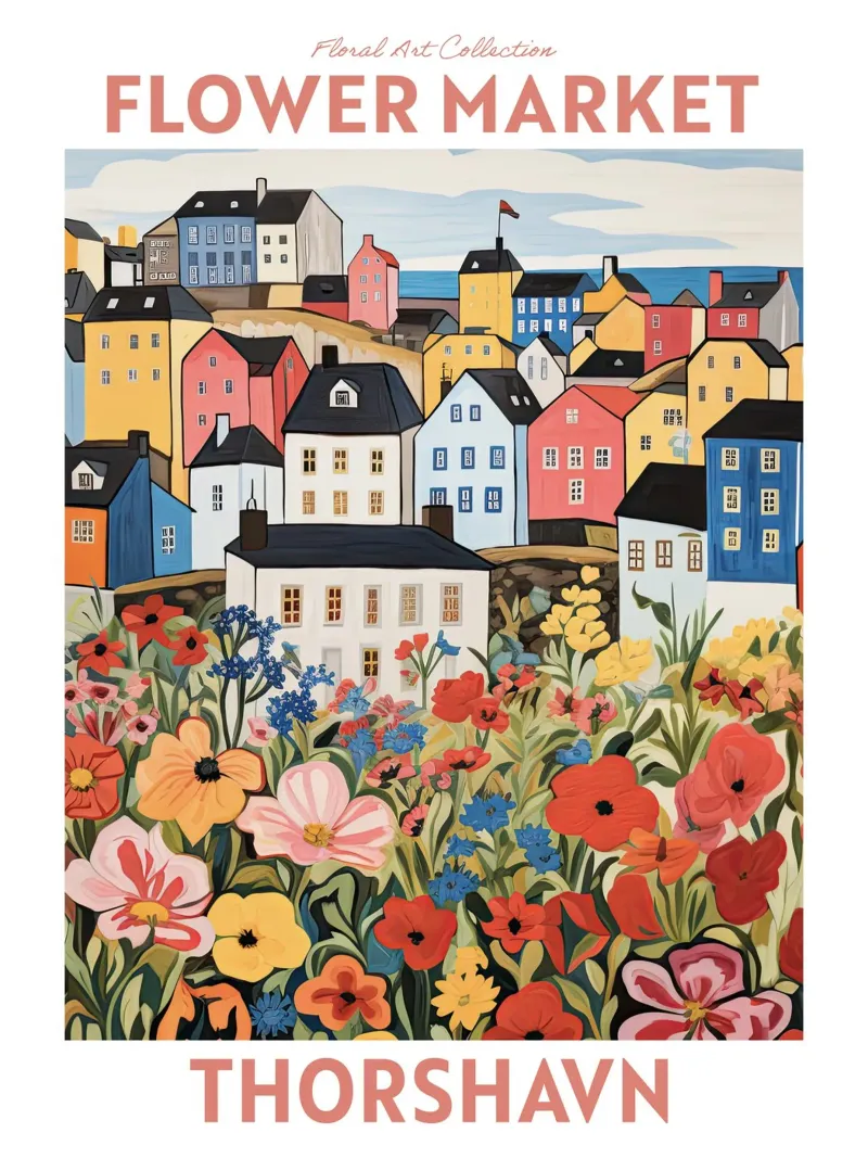 Mercato dei fiori, Torshavn, Isole Faroe, Viaggio Botanico alluminio dibond da Peaches Art Prints