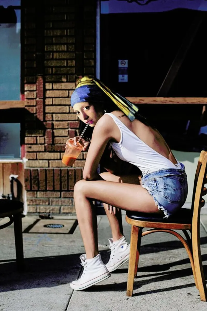 Girl with Pearl Earring Chillout Mode tela con Cornice a cassetta da Paste in Place