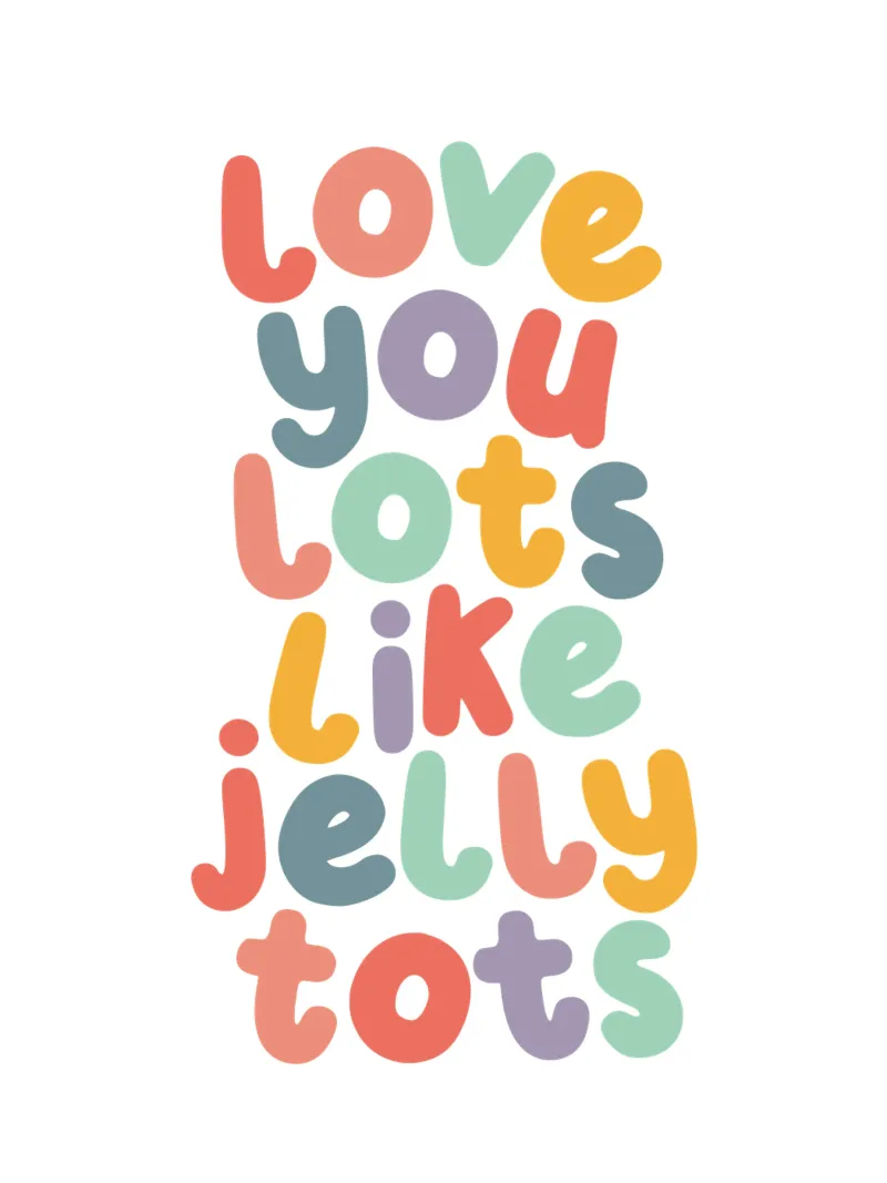 ove You Lots Like Jelly Tots Kleurrijke Typografie Print canvas met Baklijst van THE MOTIVATED TYPE