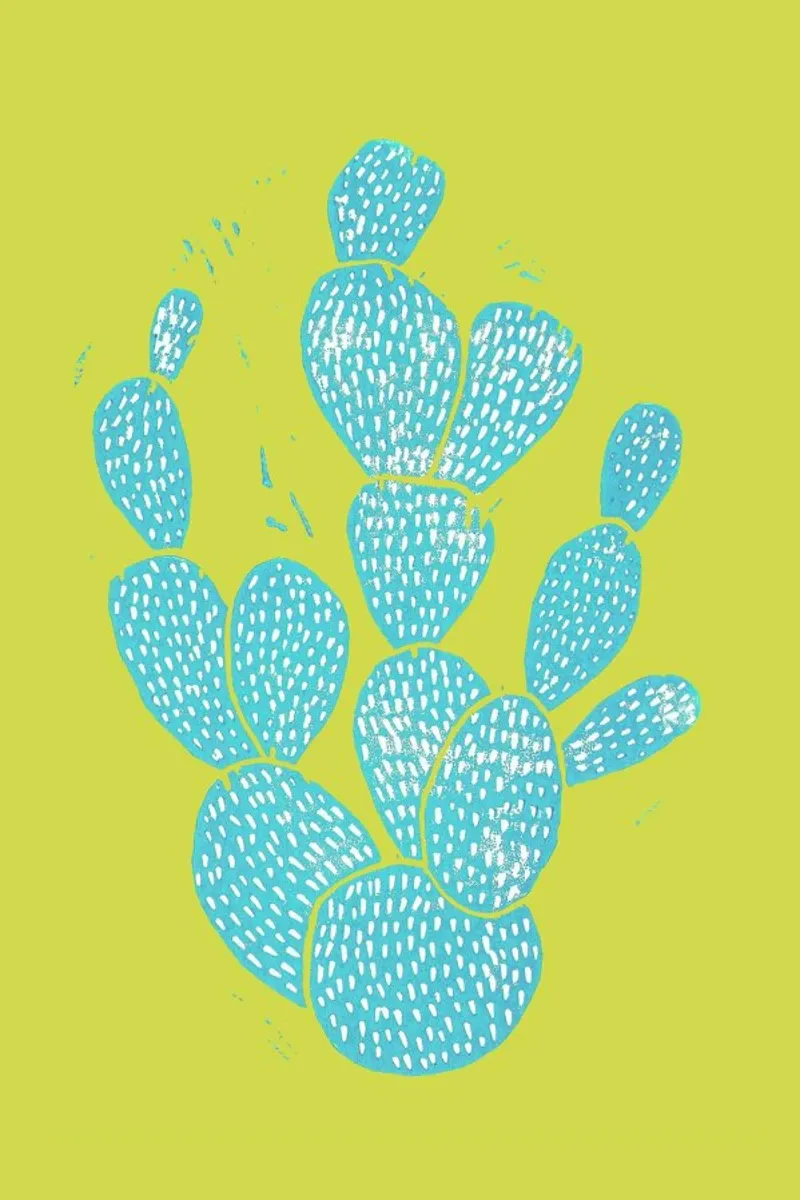 Linocut Cacti Desert Blue pellicola backlit da Bianca Green