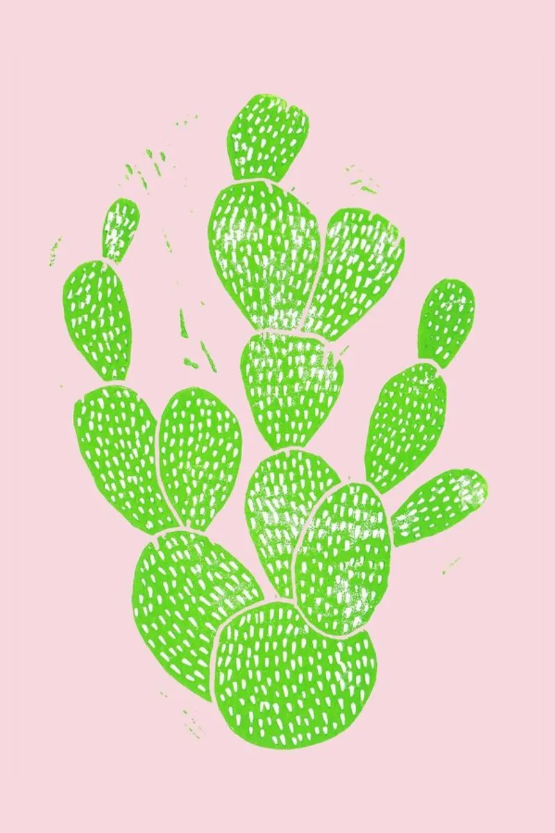 Linocut Cacti Minty Pink pellicola backlit da Bianca Green