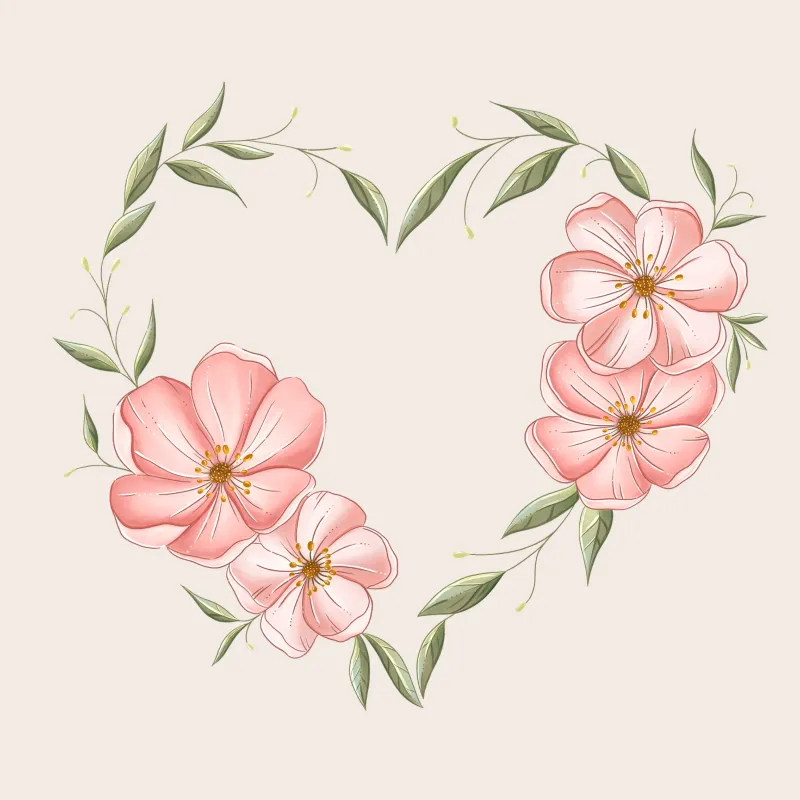 Cuore con fiori e foglie delicate. Romantico pellicola backlit da CalliLetters