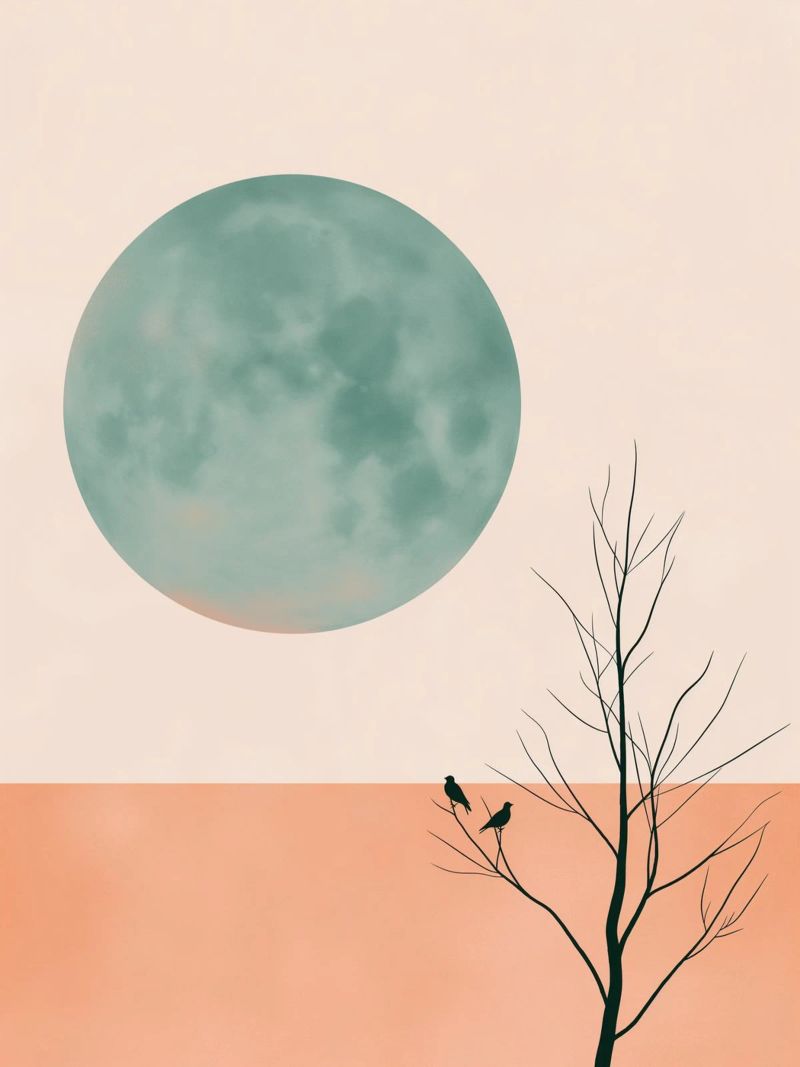 Green moon and birds poster by DWA