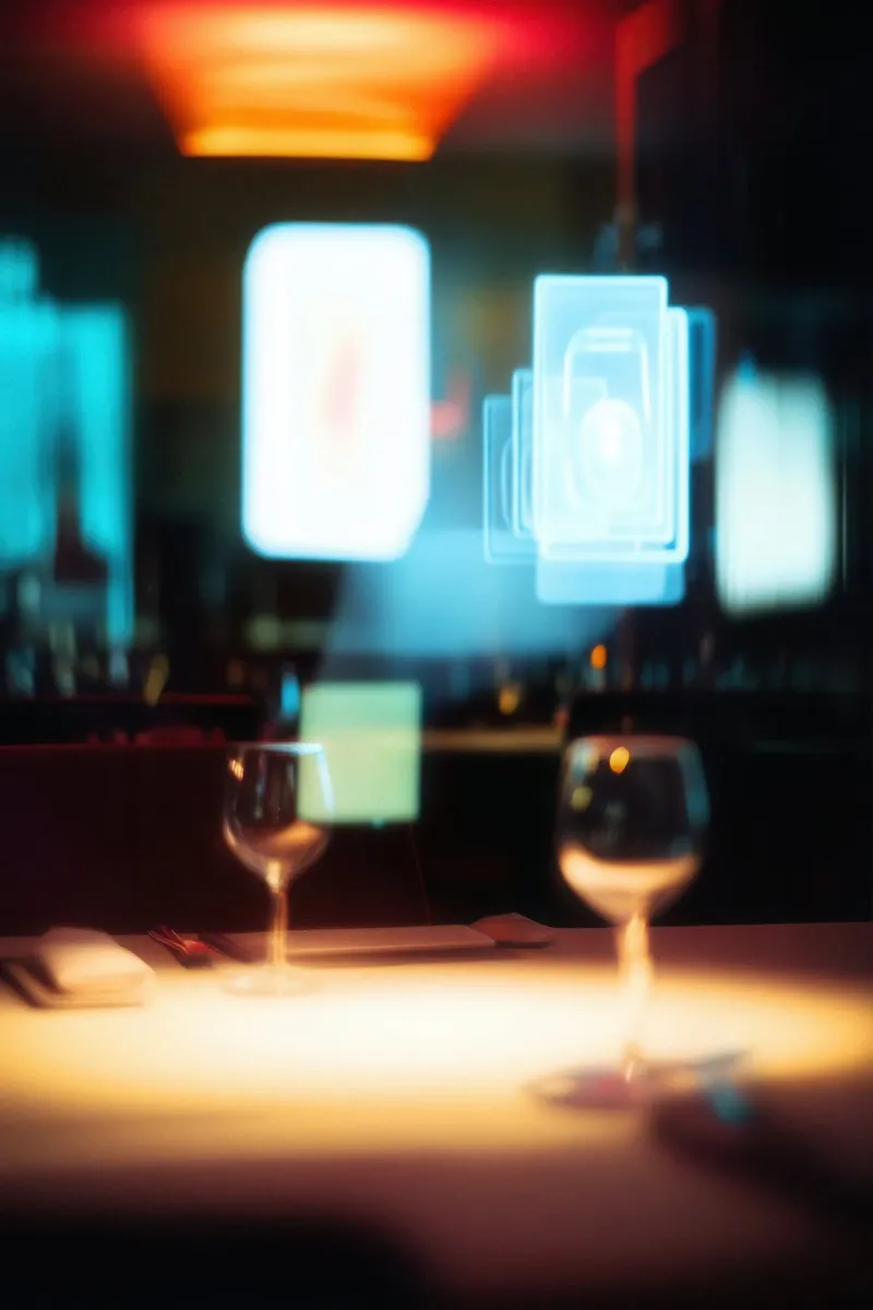 Dîner futuriste - New York Leinwand mit Schattenfugenrahmen von Le Flou