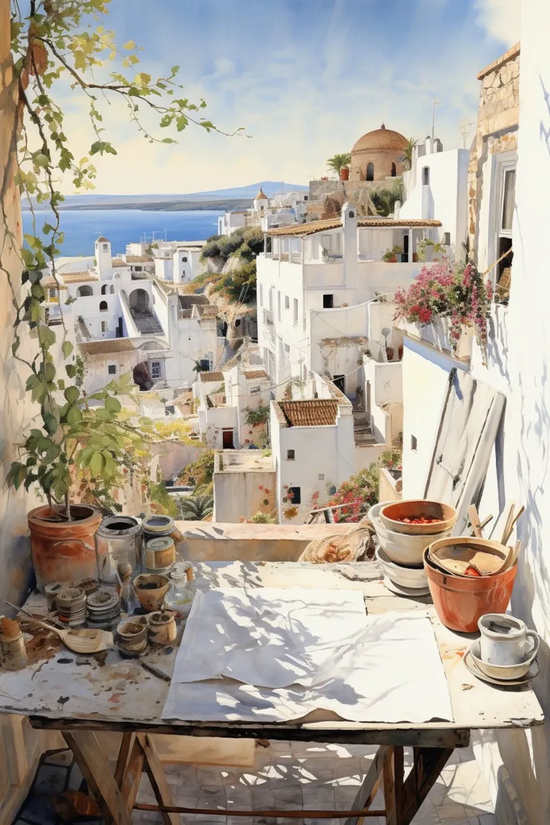 Greece poster con telaio in alluminio da Artsy Bessy