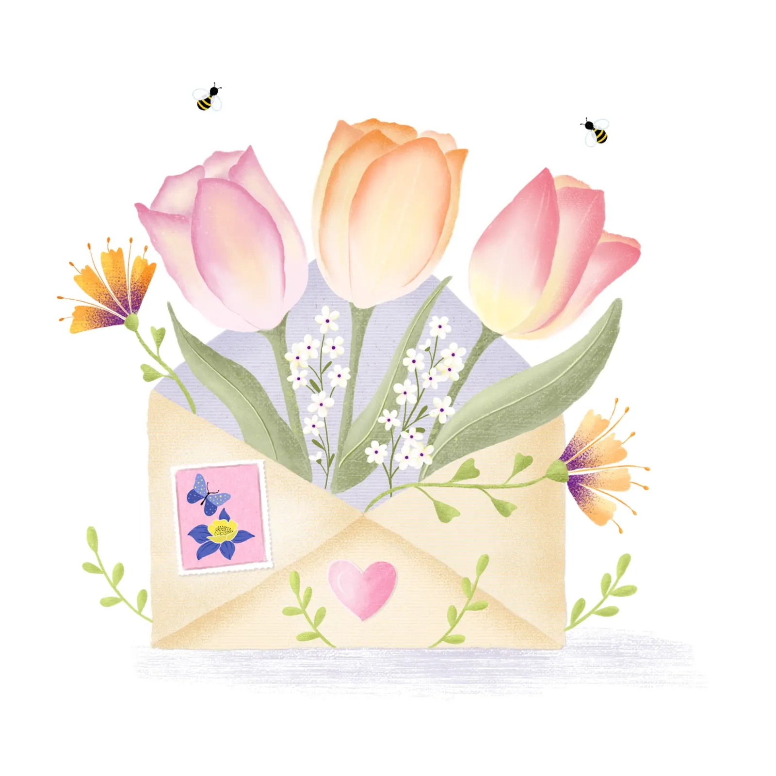 Lettera d'amore. Fiori e tulipani di primavera. Romantico. tela con Cornice a cassetta da CalliLetters