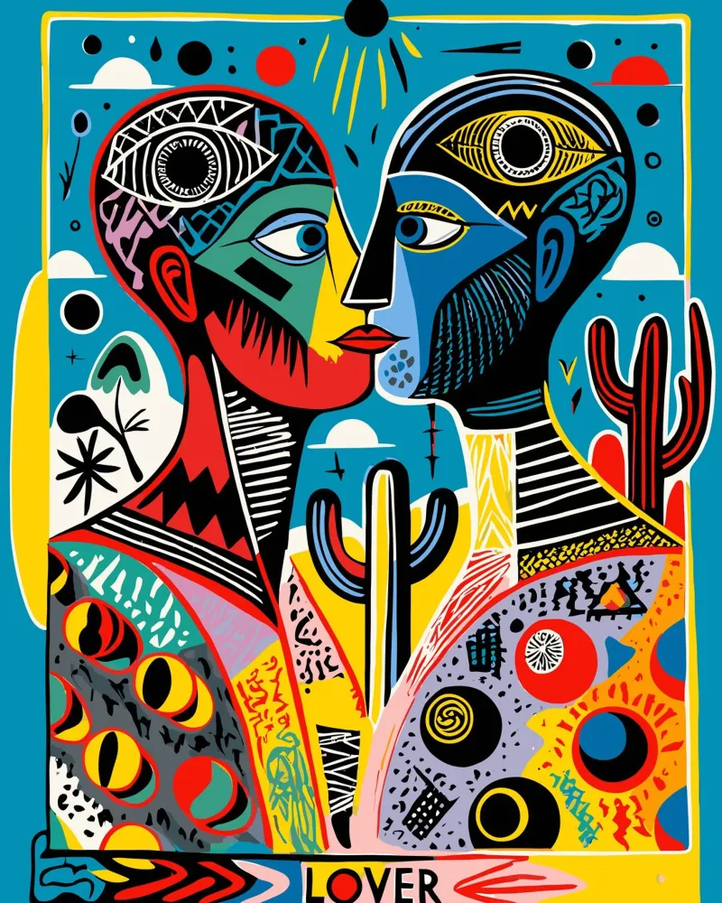 Vibrant Tarot-Inspired Art Colorful Abstract Faces pellicola backlit da Signorino