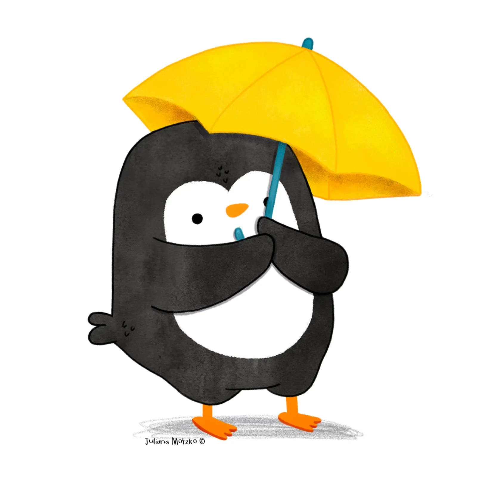 Pingouin avec un parapluie jaune hahnemühle de julianamotzko