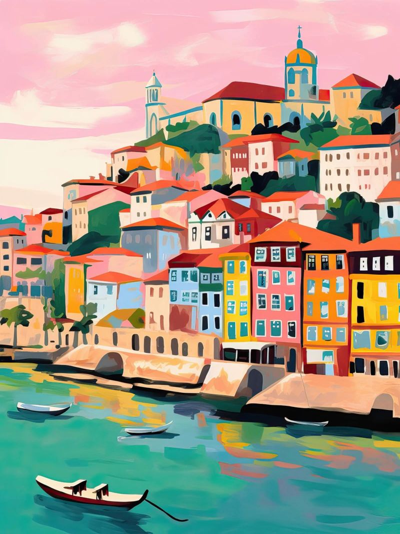 Porto, Portugal, Bateaux côtiers, Travel Art poster de Peaches Art Prints