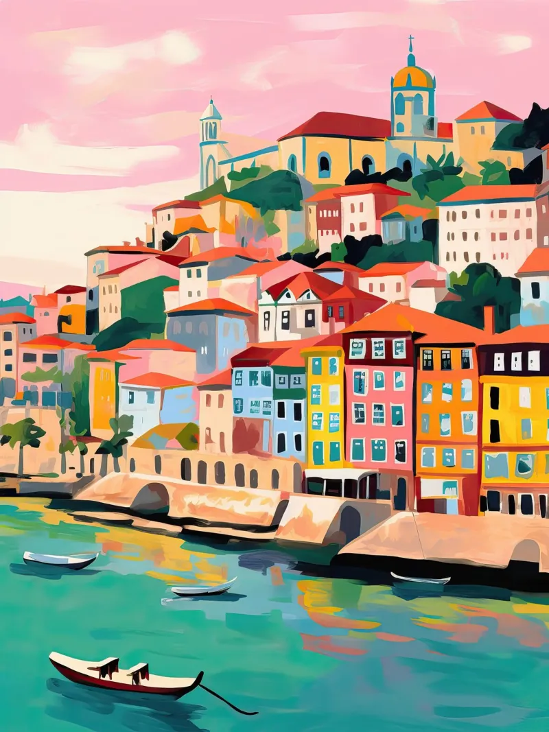 Porto, Portugal, Coastal Boats, Travel Art canvas by Peaches Art Prints