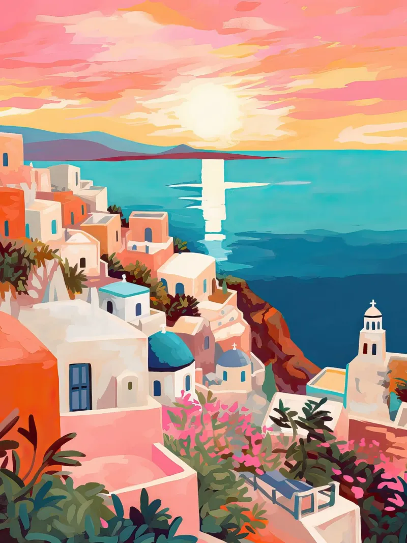 Griechenland, Santorin-Straßen, Reisekunst Hahnemühle von Peaches Art Prints