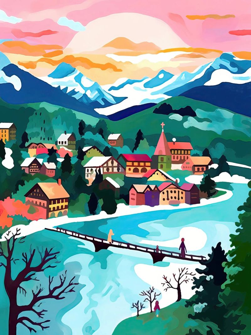 Interlaken, Schweiz, Bergsee, Reisekunst Poster von Peaches Art Prints