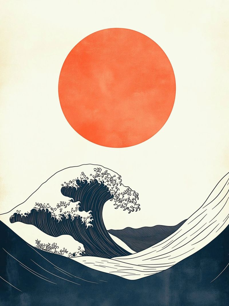 Ola japonesa y sol rojo poster de DWA