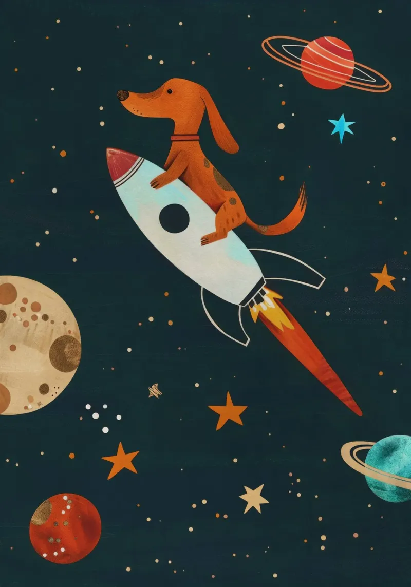 Boho Nursery 17 Space Dog pellicola backlit da Boho Print Collection
